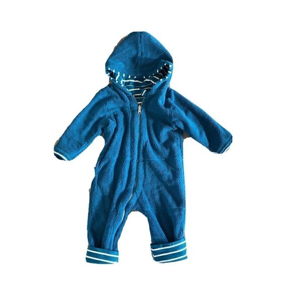 Hanna Andersson Reversible Bunting Sherpa Jersey 6-12 Months Striped Teal 70cm - Picture 6 of 6